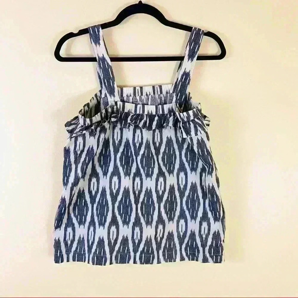 J. Crew Geometric Print Peasant Ruffle Flounce Cropped Cotton Tank Top Size 2 - Picture 8 of 14